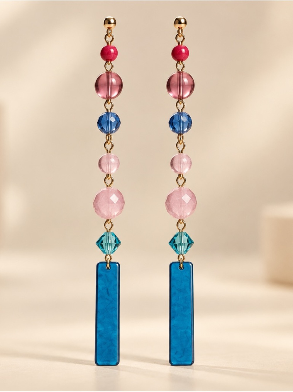 Fashion Jewelry Pink, Blue & Teal Beaded Drop Earrings